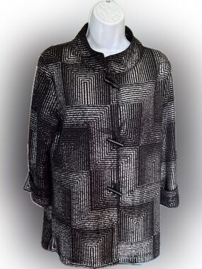 JM Collection Black and Silver 3/4 Sleeve Button Jacket Blouse Size Small